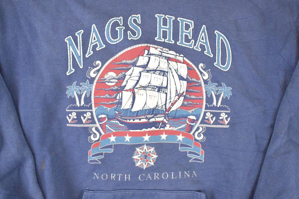 Vintage 1990s Nags Head North Carolina Tall Ships Graphic Print Hoodie Sweatshirt Men's L