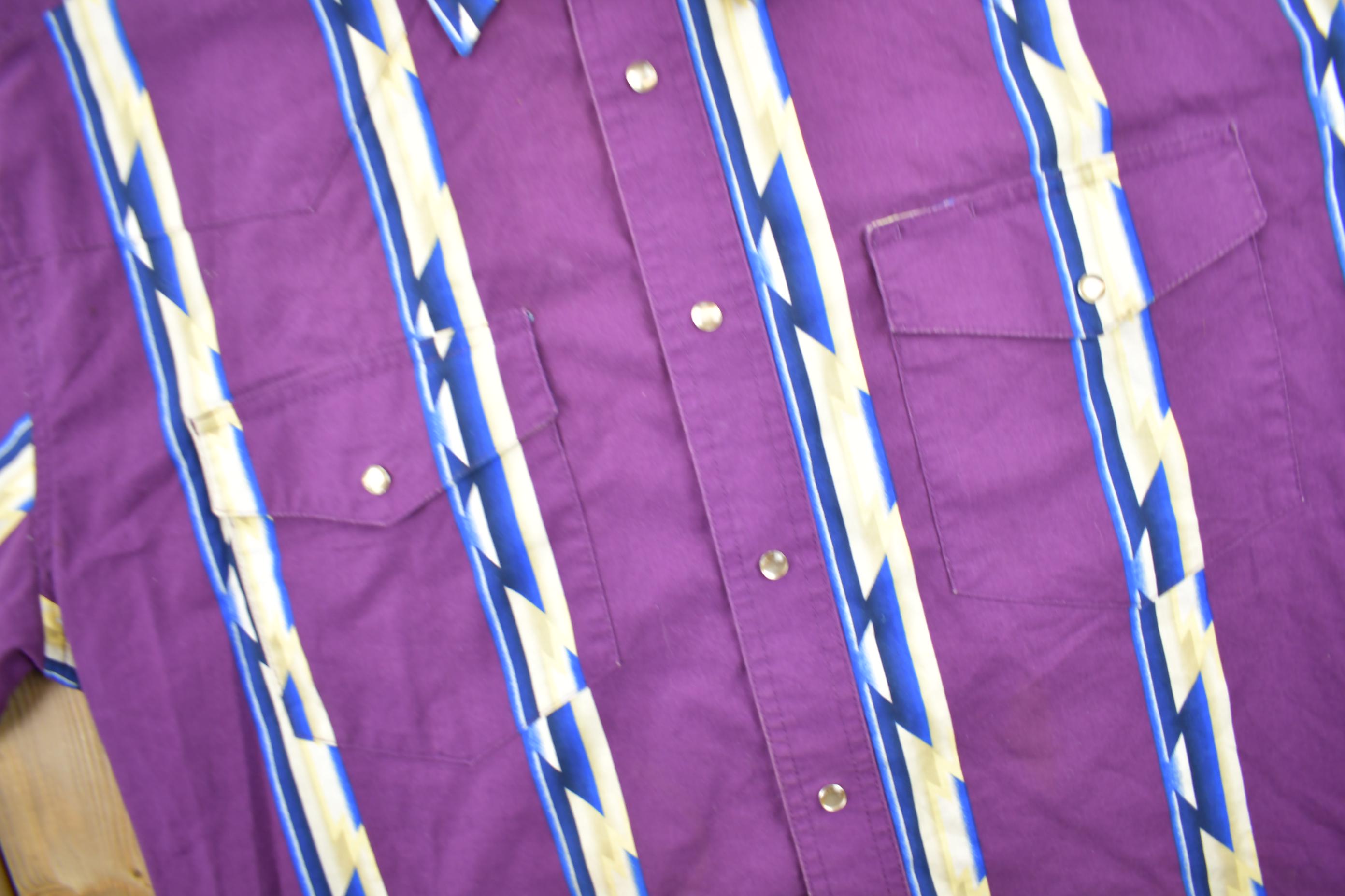 Vintage 1990s Wrangler Western Shirts Pearl Snap Short Sleeve Aztec Pattern Button Up Shirt