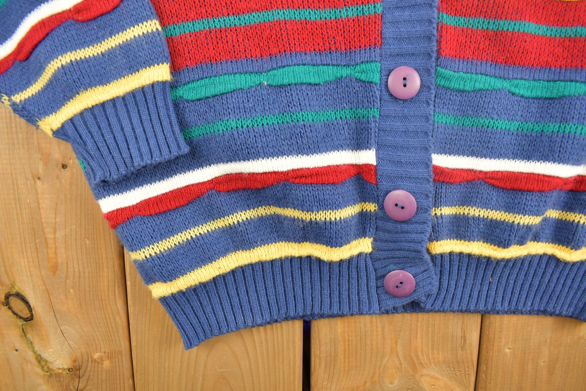 Vintage 1990s Cabin Creek Colourful Knit Cardigan Sweater Button Up