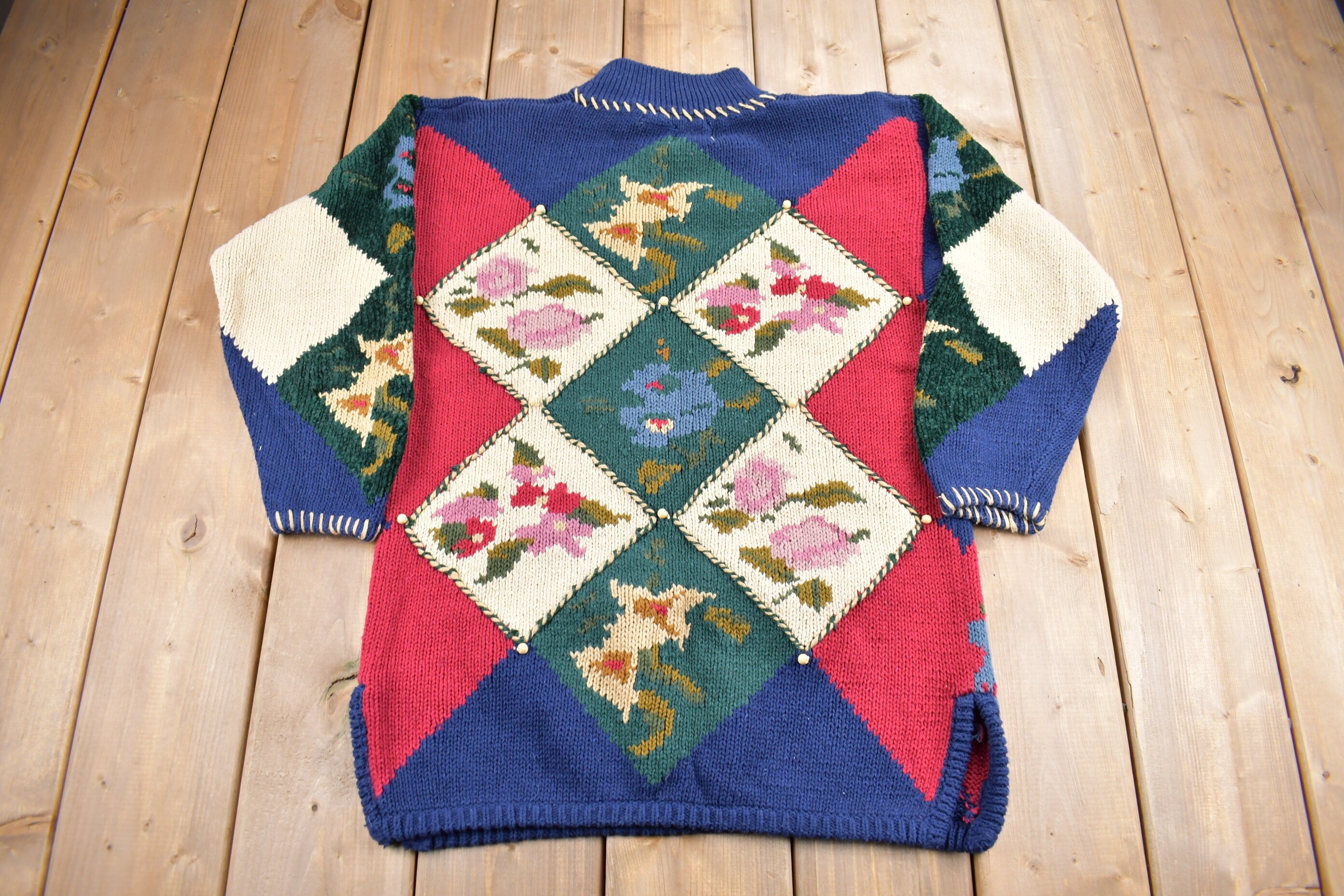 Vintage 1990s IVY Hand Knit Mockneck Sweater