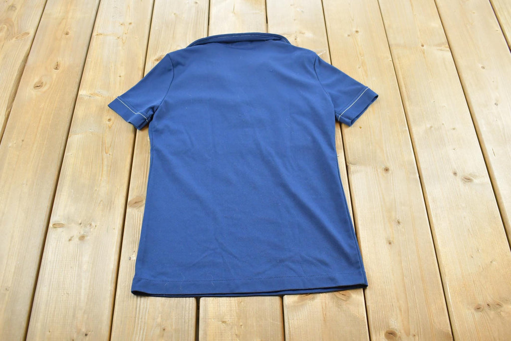 True Vintage 1970s Blank Blue Quarter Button Up Polo Shirt Women's S /