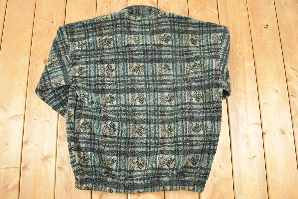 Vintage 1990s Ski Doo Sno Gear Plaid Knit Full Zip Heavy Sweater Mens L