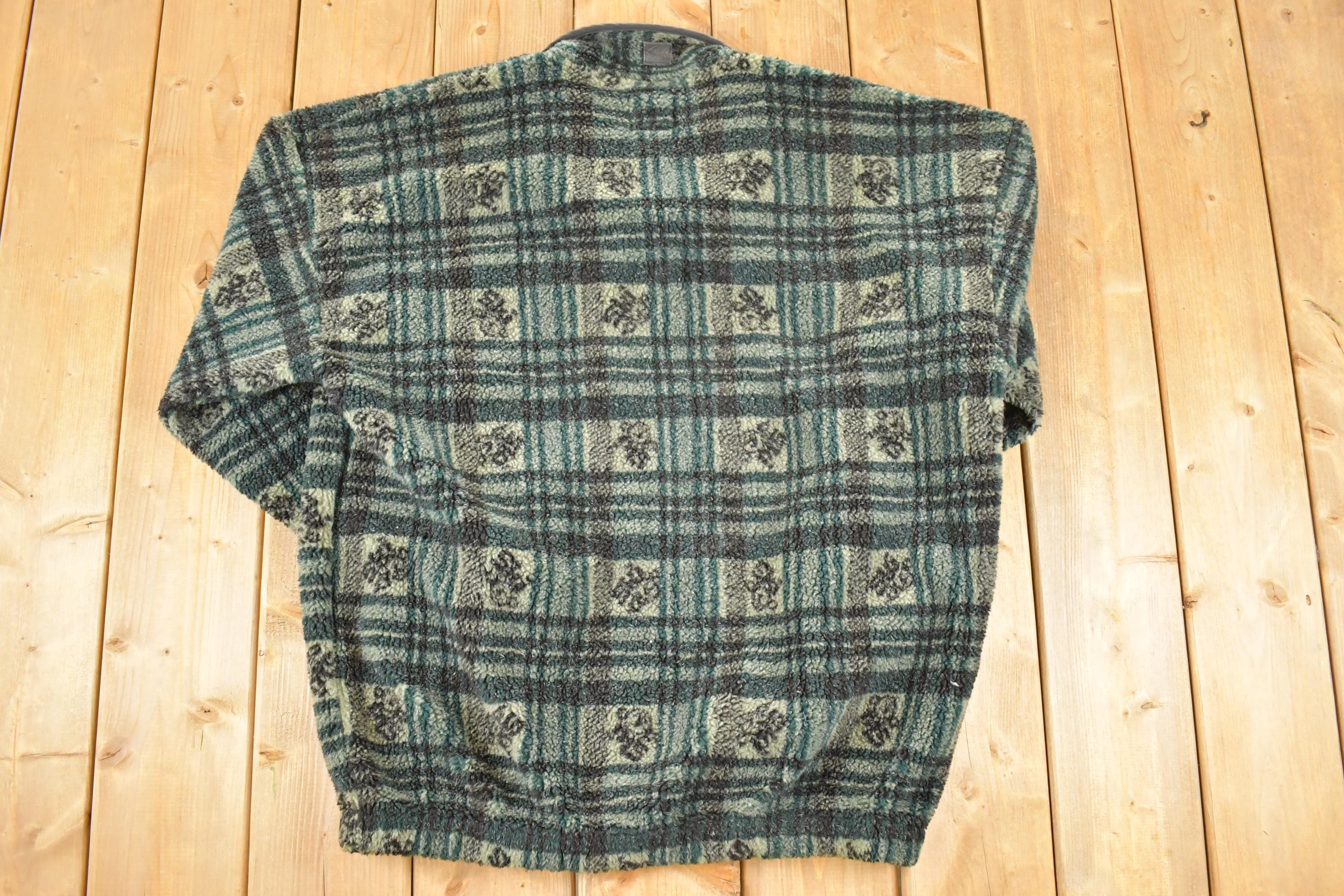 Vintage 1990s Ski Doo Sno Gear Plaid Knit Full Zip Heavy Sweater Mens L