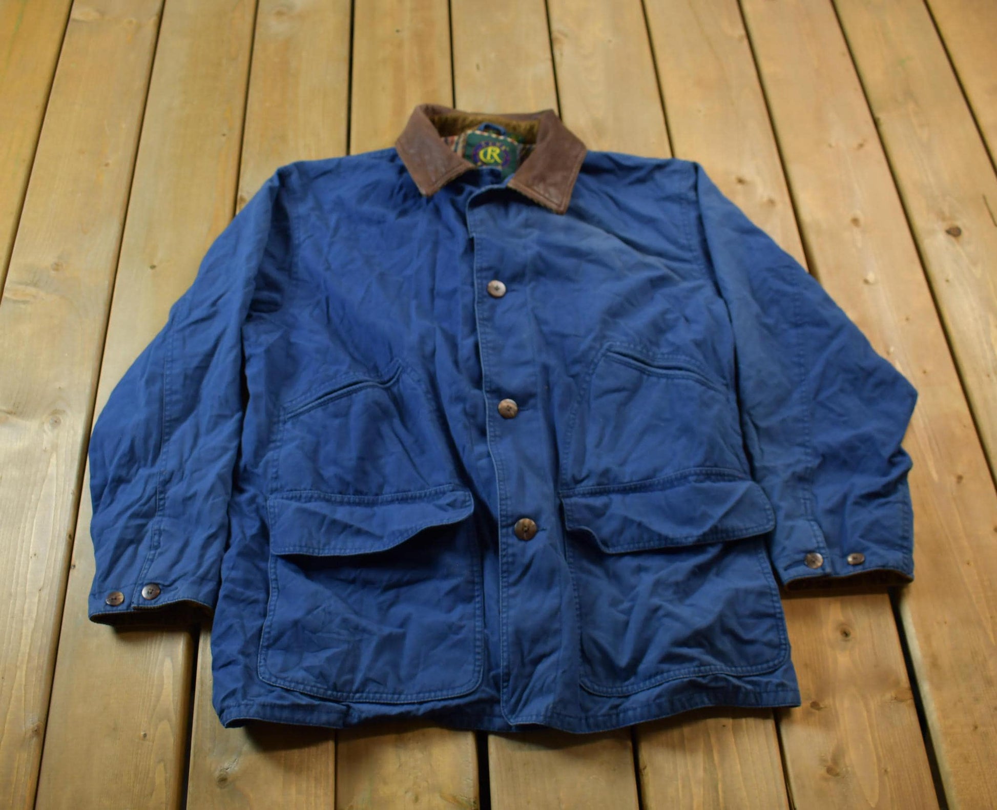 Vintage 1990s Club Room Chore Coat Leather Collar Jacket / Blanket Lined / Streetwear / Vintage Suede Jacket / Suede / Chore Coat