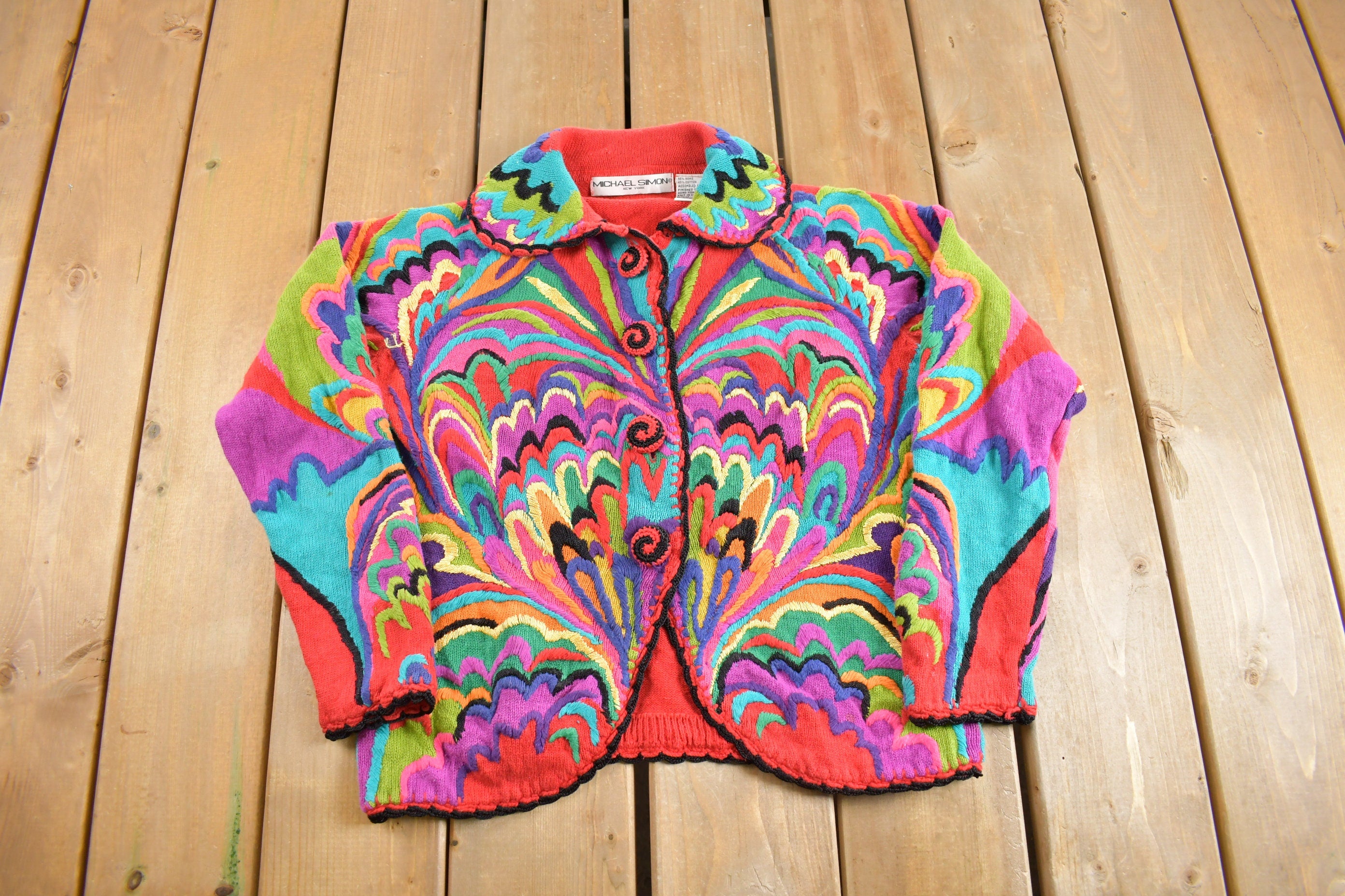 Vintage 1994 Michael Smith 3D Colored Cable Knit Jacket