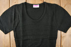 True Vintage 1960s Deadstock Miss Scotch English Short Sleeve Black Knit Acrylic Sweater