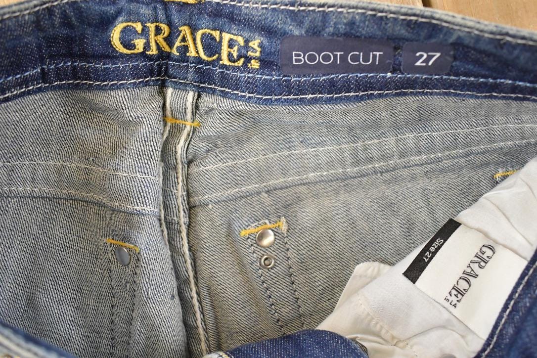 Vintage Deadstock Y2K Grace In LA Bedazzled Low Rise Jeans Women's Size 27 x 32