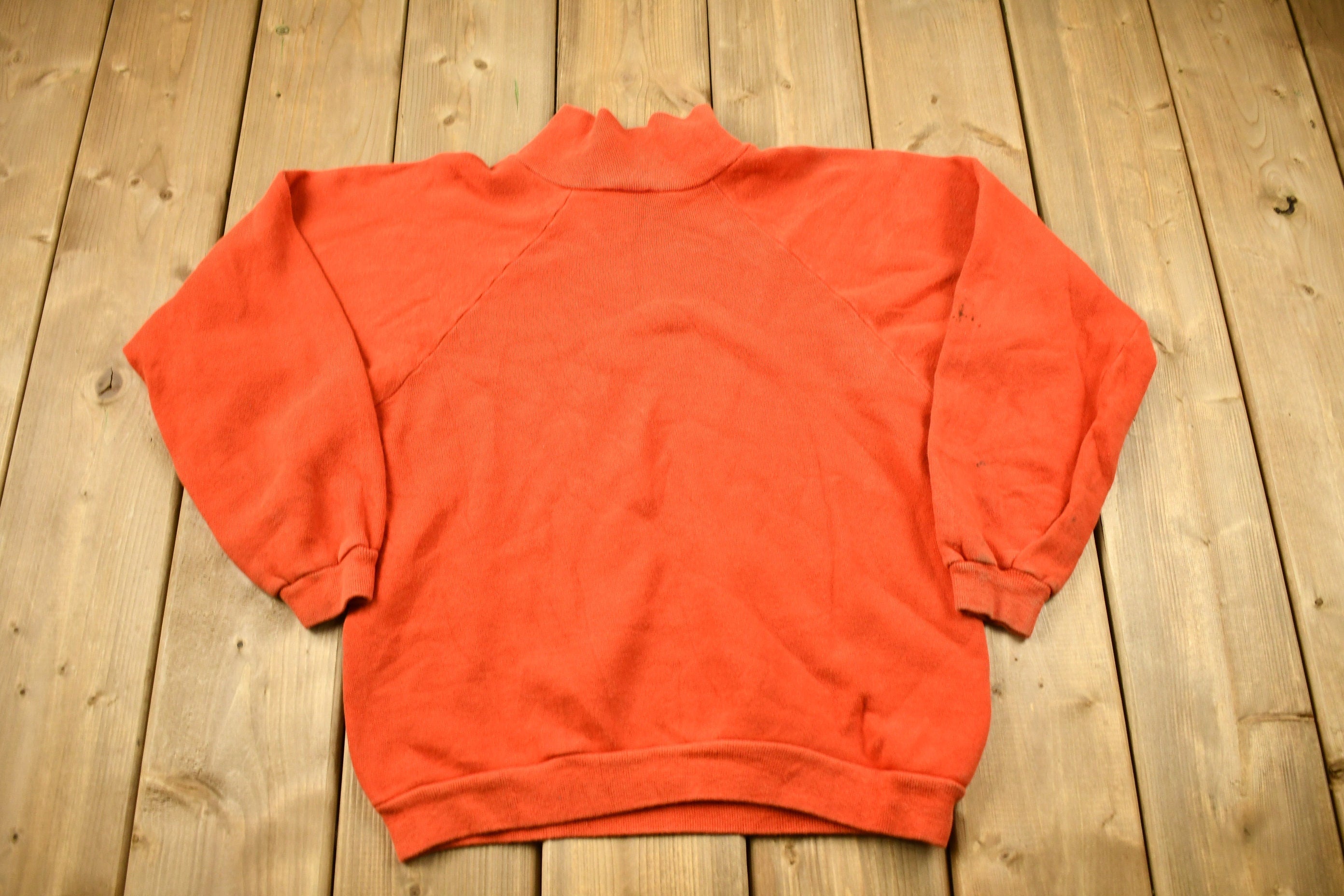 Vintage 1960s Blank Orange Raglan Mockneck Sweatshirt  60s Crewneck  Made In USA  Athleisure  True Vintage  Heath Knit  Distressed
