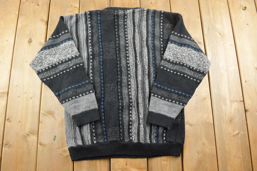 Vintage 1990s Grafico Italia 3D Colored Wool Cable Knit Crewneck Sweater