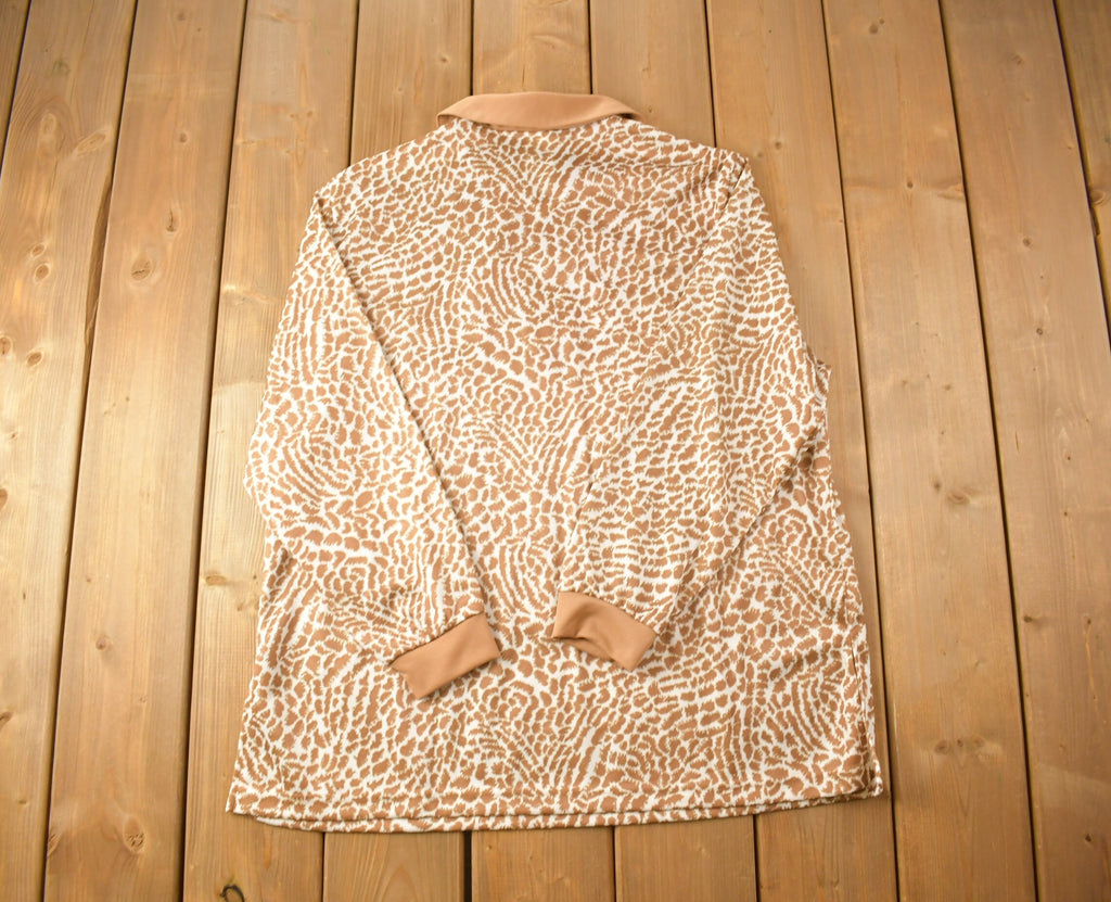 Vintage 1990s Quarter Zip Cheetah Print Long Sleeve Collard Shirt