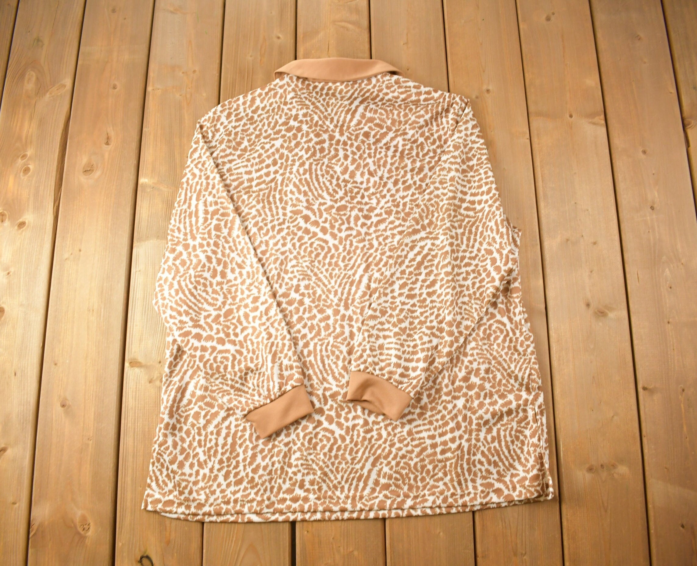 Vintage 1990s Quarter Zip Cheetah Print Long Sleeve Collard Shirt