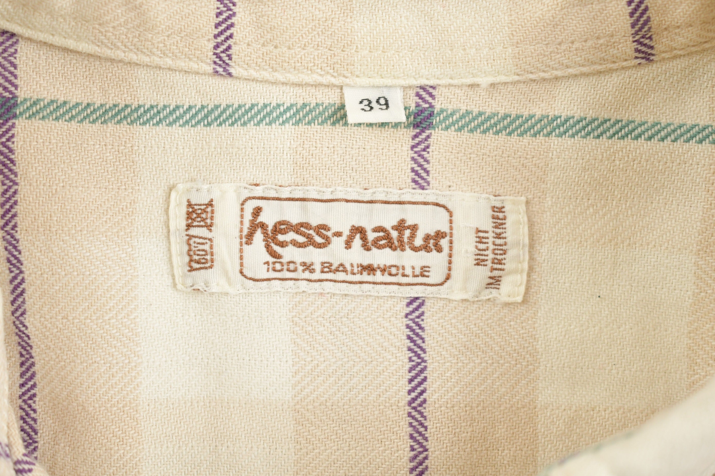 Vintage 1990s German Hess-Natur 100% Baumwolle Plaid Flannel Button Up Shirt /
