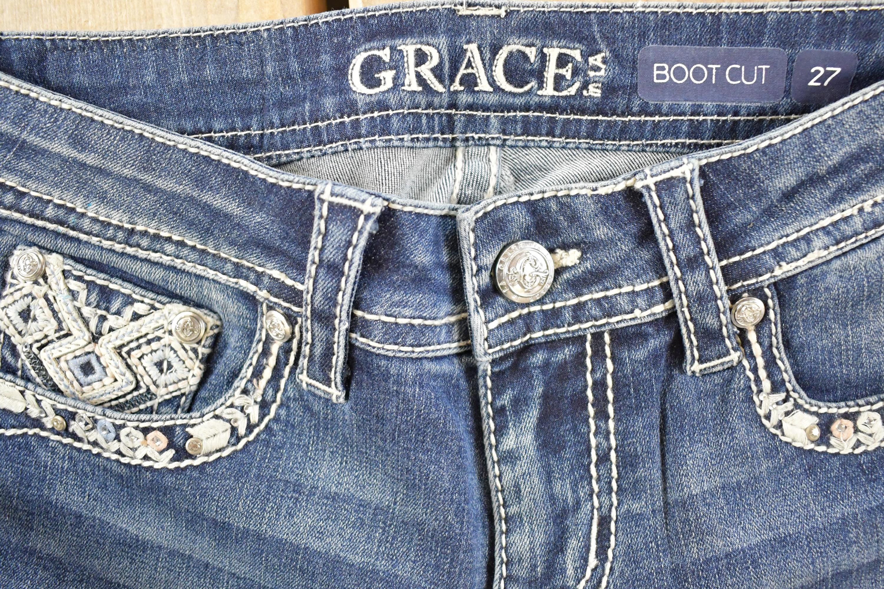 Vintage Deadstock Y2K Grace LA Bedazzled Low Rise Jeans Women's Size 27 x 32