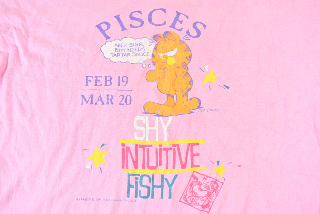 Vintage 1990s Flirts Pices Zodiac Sign Garfield Graphic T-Shirt