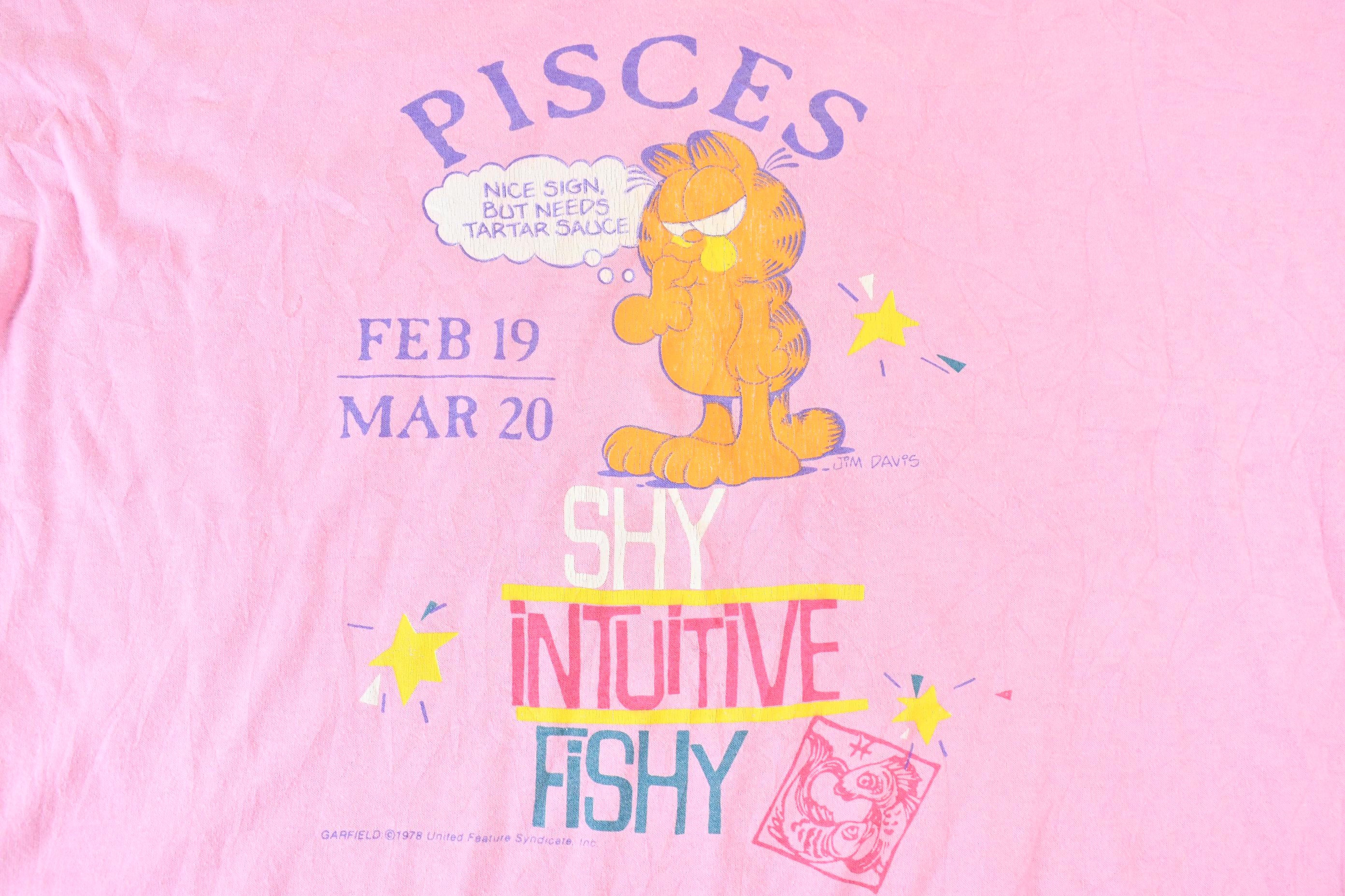 Vintage 1990s Flirts Pices Zodiac Sign Garfield Graphic T-Shirt