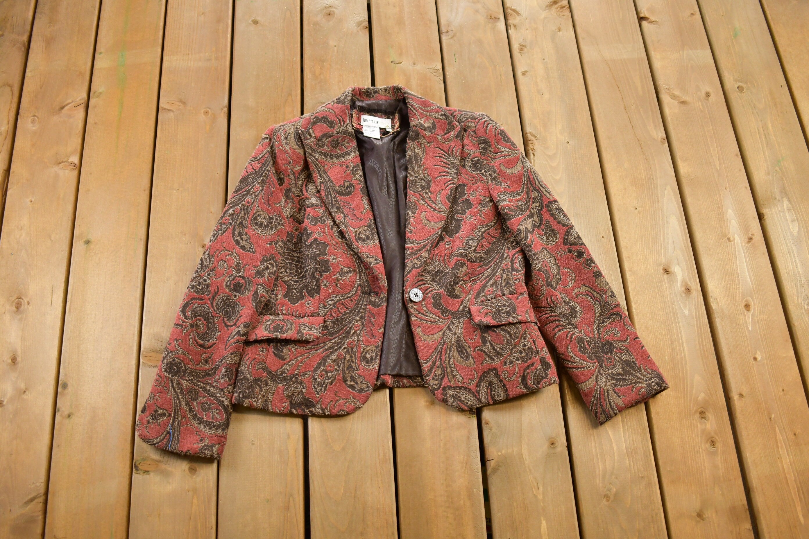 Vintage 1990s Lana Lee All Over Print Knitted Blazer