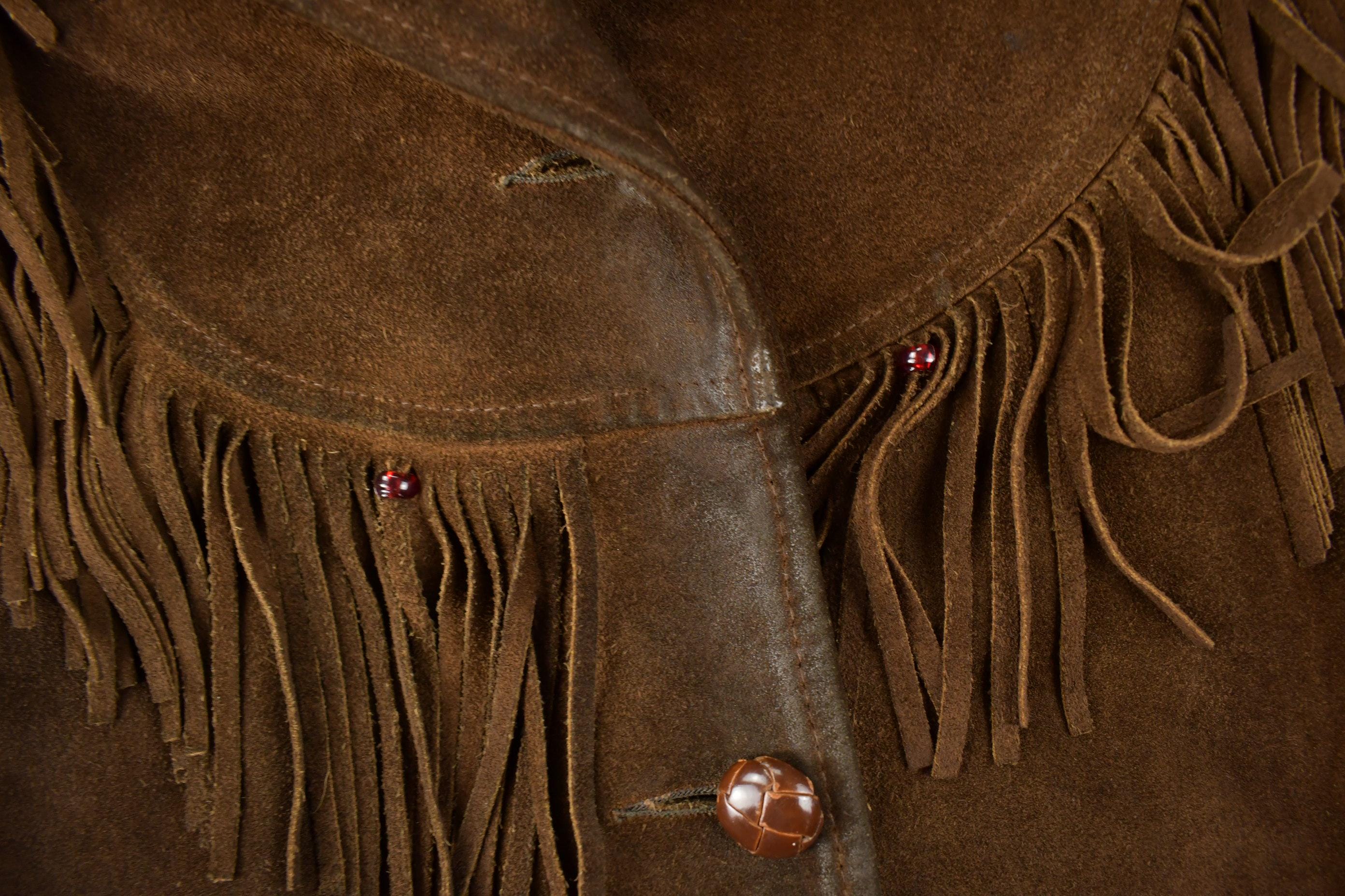 Vintage 1970s Dark Brown Suede Fringe Leather Jacket