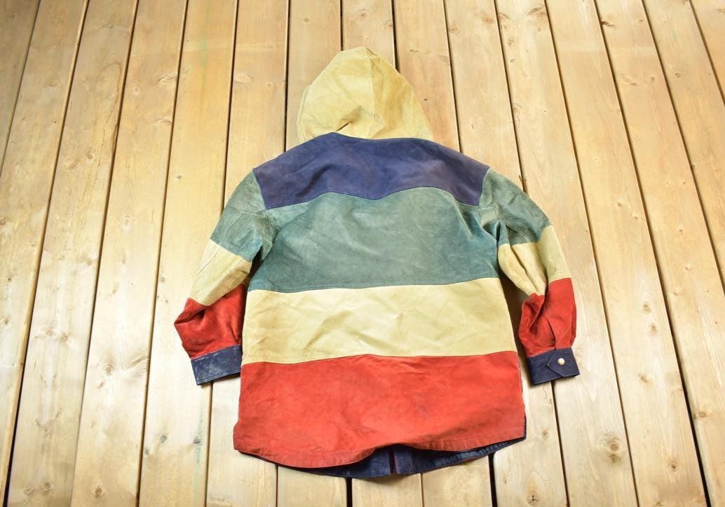 Vintage 1990s Dalmys Colour Block Leather Boho Rock Jacket Made In USA
