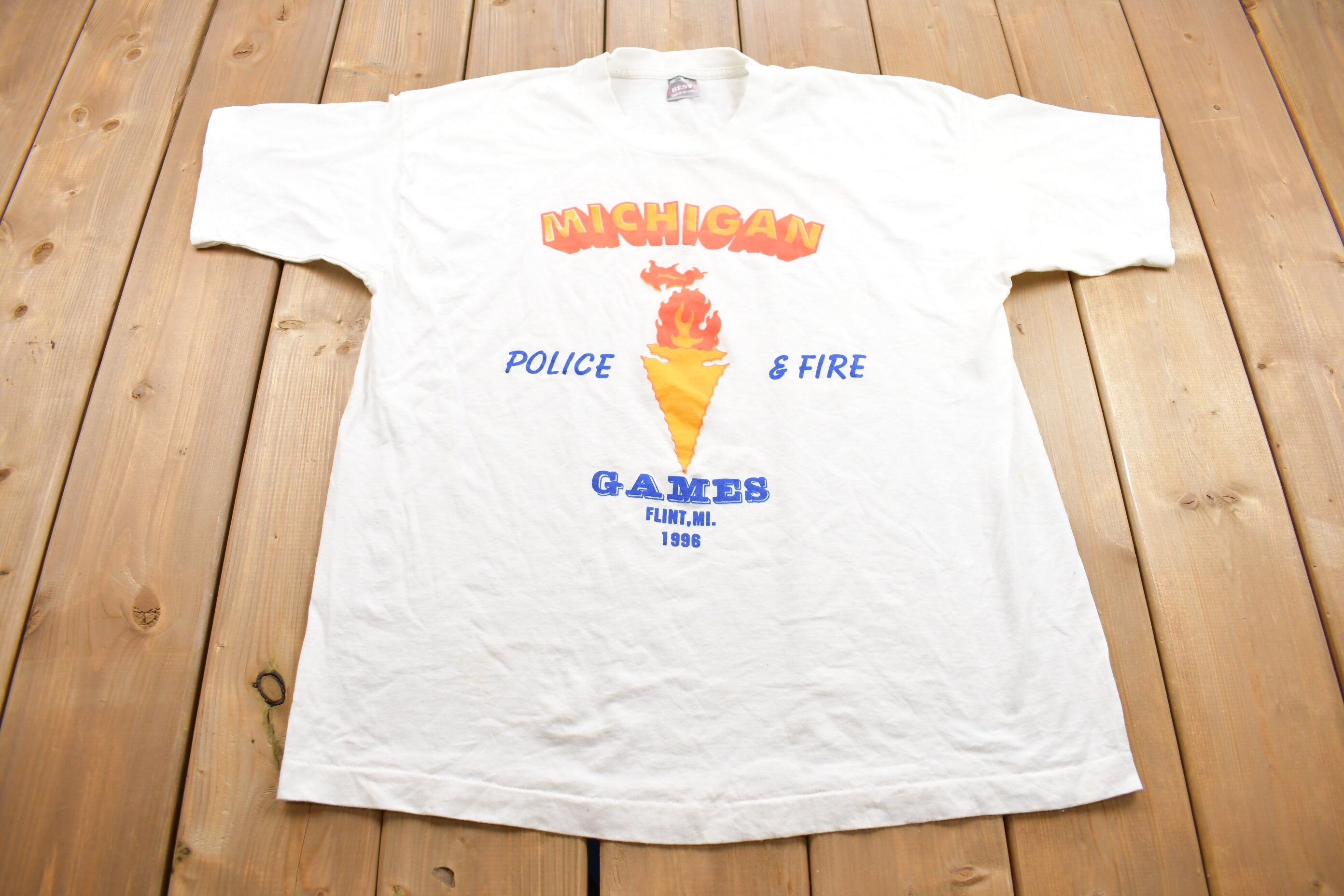 Vintage 1996 Police & Firemen Games Graphic T Shirt