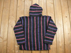 Vintage 1990s Veracruz Hooded Pullover Striped Knit Poncho Blanket Hoodie