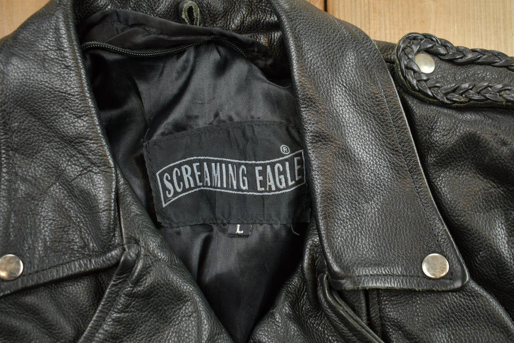 Vintage 1980s Womens Leather Braid Stud Biker Jacket