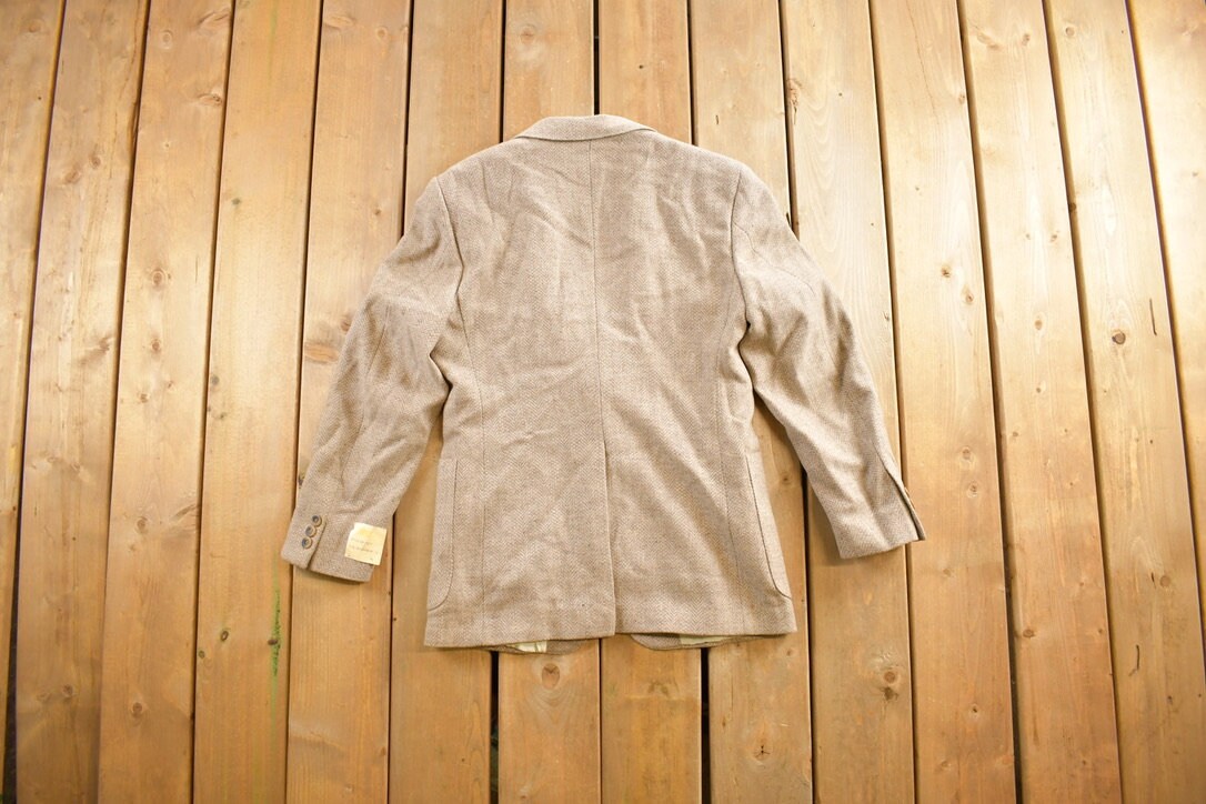 Vintage 1980s Beige Wool Button Up Blazer Jacket