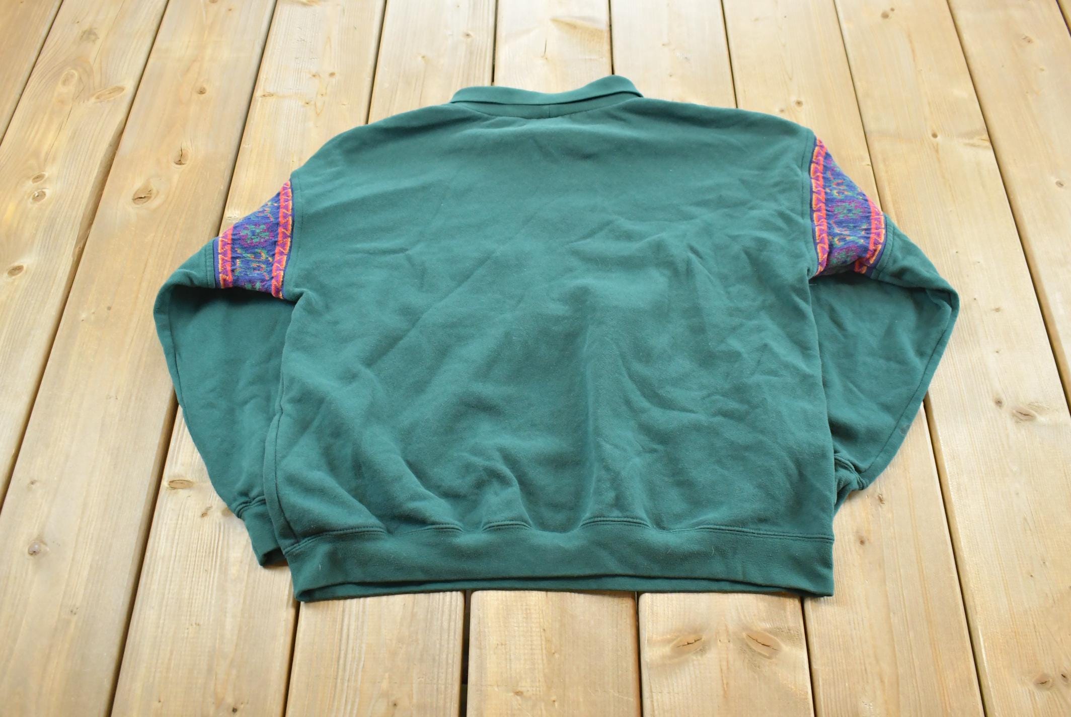 Vintage 1990s American Sportif Flower Embroidered Collared Crewneck Mens S /