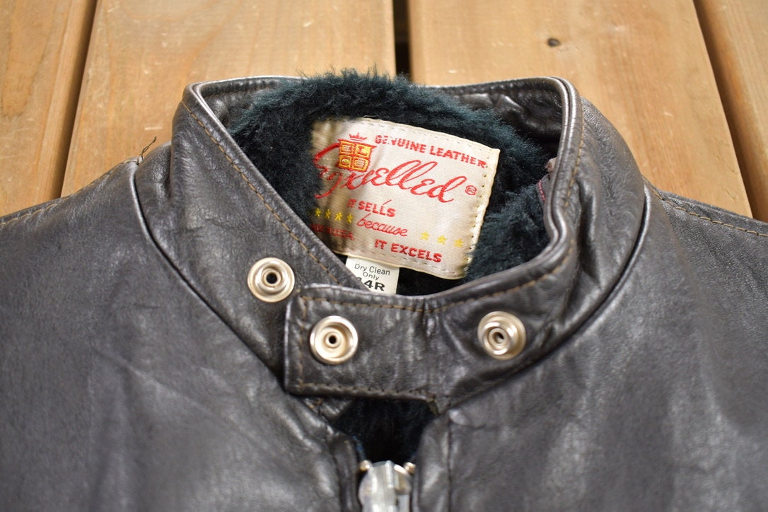 Vintage 1980s Excelled Cafe Racer Black Leather Jacket