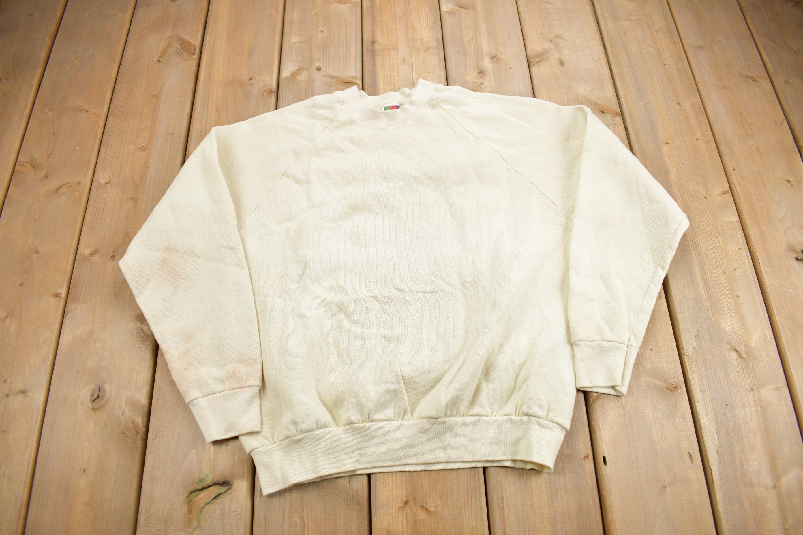 Vintage 1990s Blank Beige Crewneck Sweatshirt /