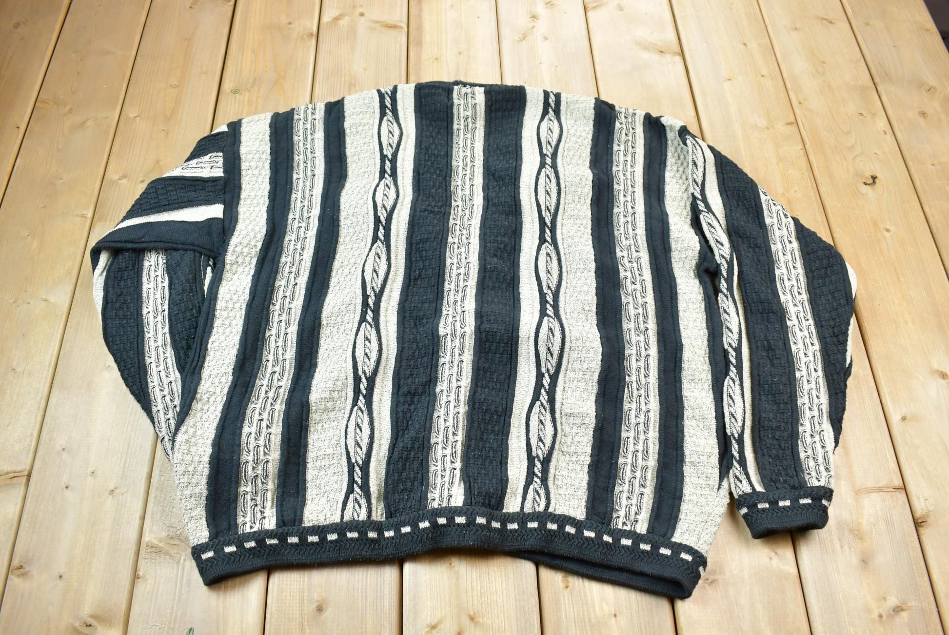 Vintage 1990s Tosani 3D Colored Cable Knit Cardigan Knit Sweater