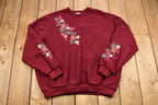 Vintage 1990s Bon Worth Floral Embroidered Double Crewneck Sweatshirt