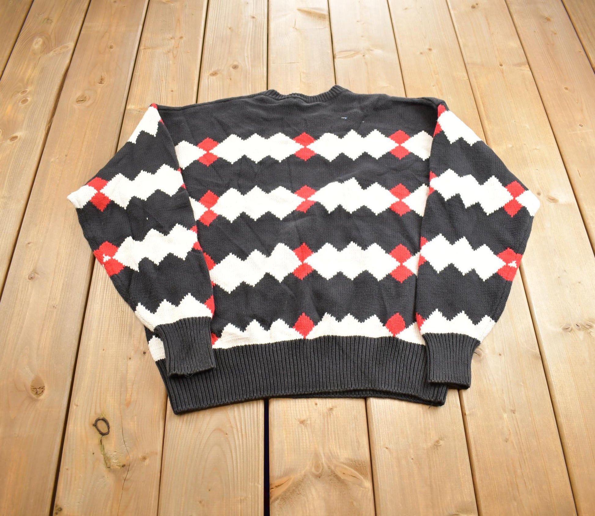 Vintage 1990s Claiborne Knit Abstract Pattern Crewneck Sweater