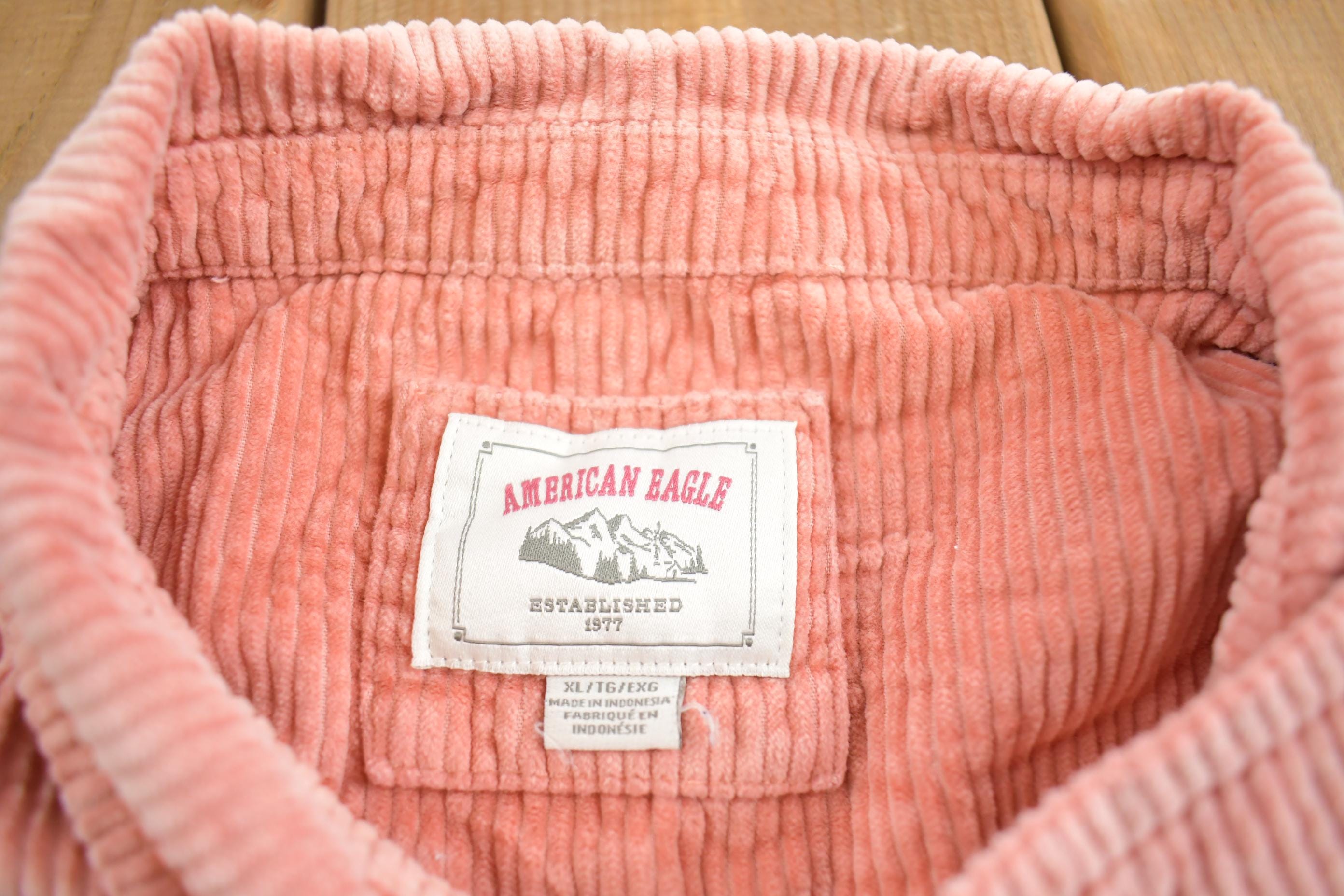 Vintage 1990s American Eagle Corduroy Salmon Button Up Shirt