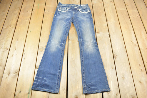 Vintage Y2K Miss Me Bedazzled Low Rise Jeans Size 26x32 / Boot Cut Jeans / Y2K Style / Embroidered Jeans / 2000s / Contrast Stitching