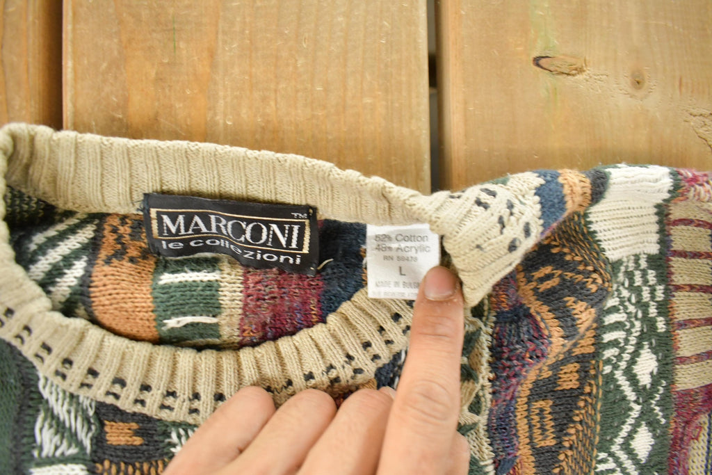 Vintage 1990s Marconi 3D Cable Knit Crewneck Sweater Men's Large