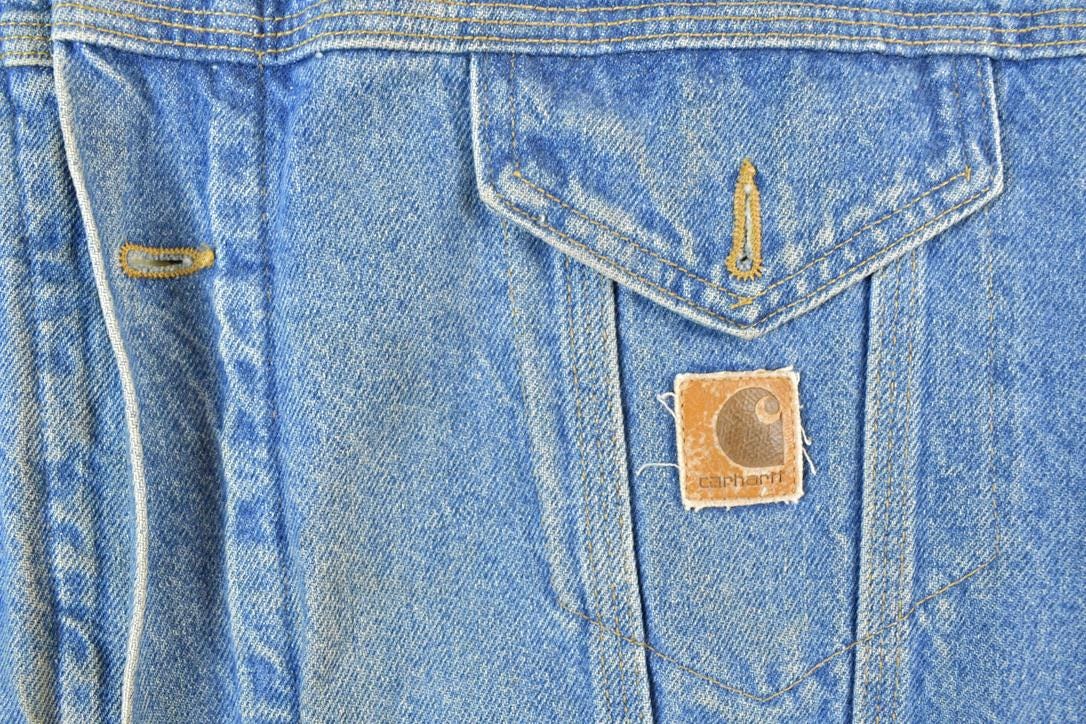 Vintage 1990s Carhartt Perfectly Distressed Lined Denim Work Jacket Made In USA