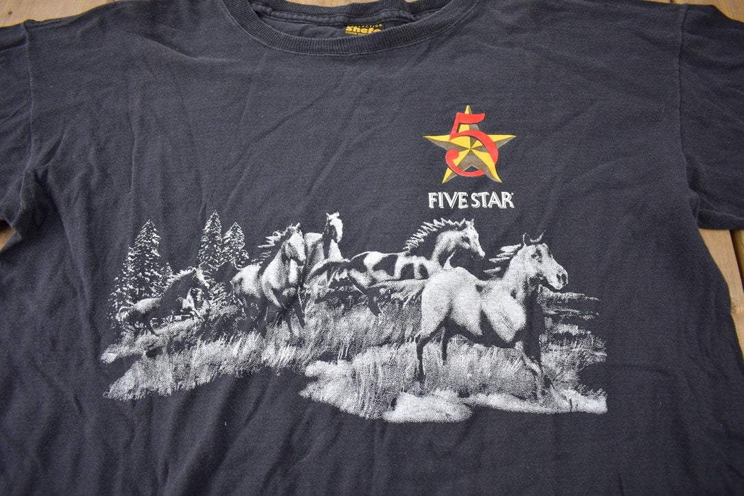 Vintage 1990s Five Star Horse Theme Graphic T-Shirt Made In USA