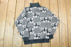 Vintage 1990s Dragon Pattern Knit Collared Sweater  90s Crewneck  Made In USA  Preppy Knit