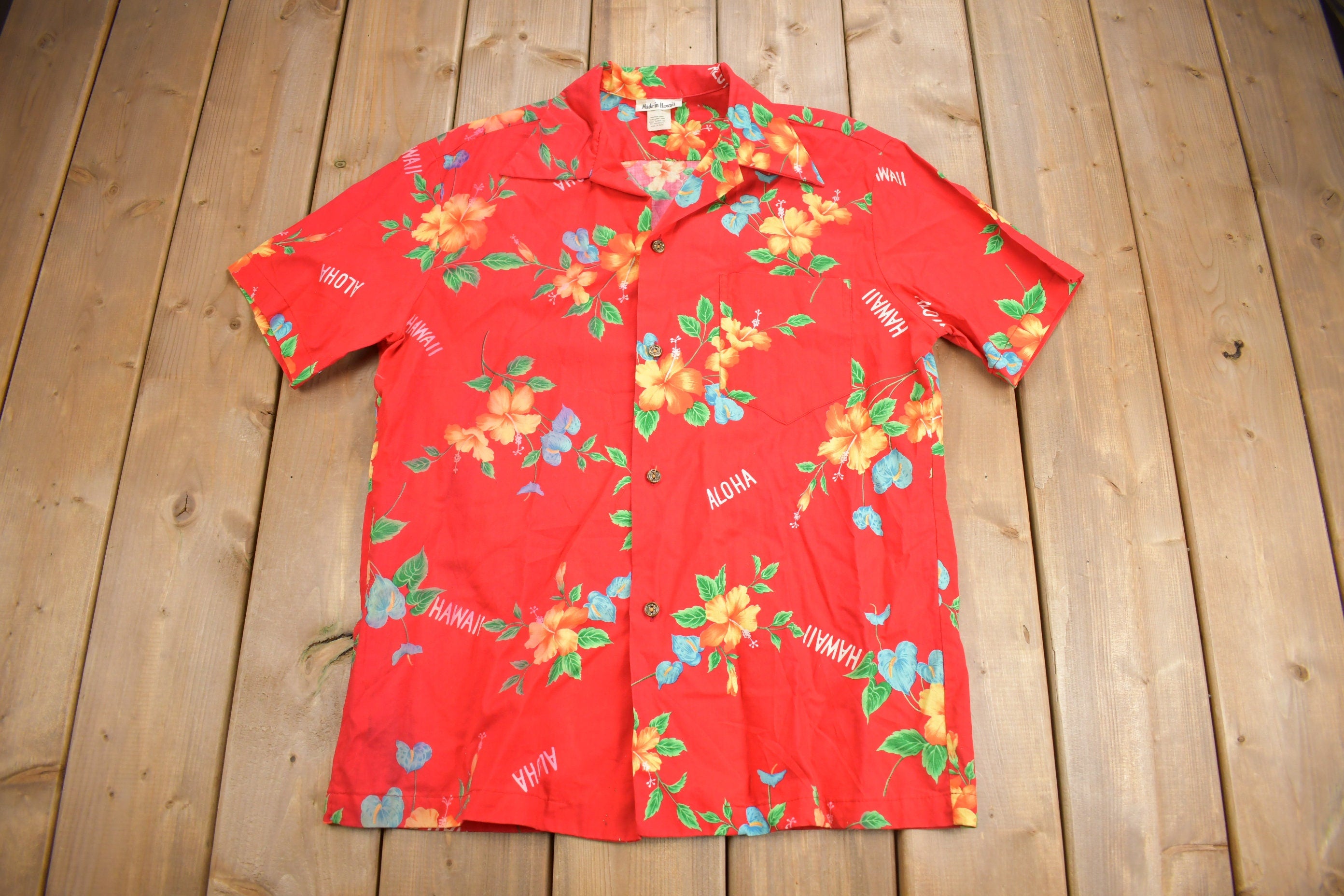 Vintage 1980s Made In Hawaii Hawaiian Button Up Shirt