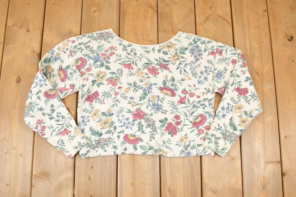 Vintage 1990s Glory Us Floral Knit Crewneck Sweater Women's Cropped M
