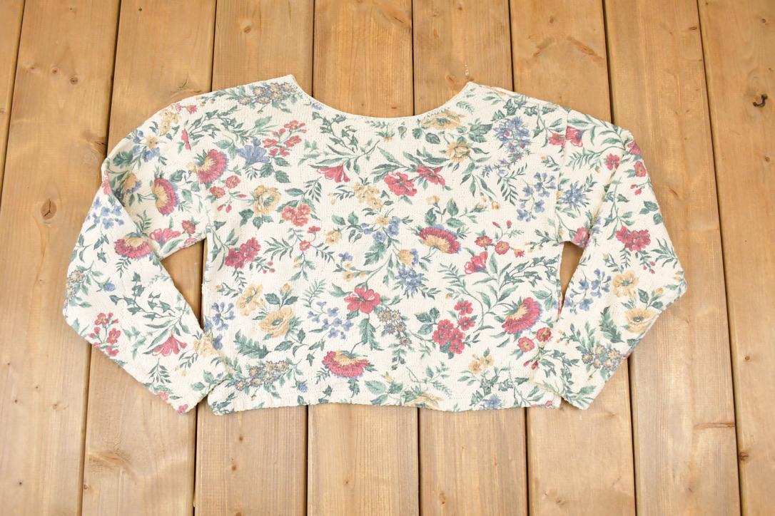 Vintage 1990s Glory Us Floral Knit Crewneck Sweater Women's Cropped M