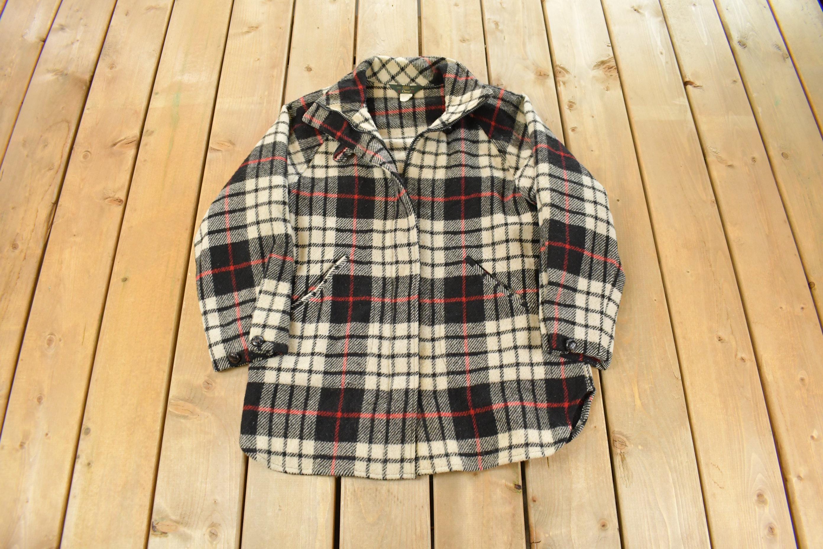 Vintage 1980s Orvis Wool Tartan Plaid Quarter Zip Pullover Jacket Men's Large