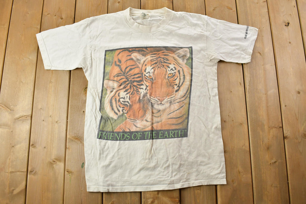 Vintage 1990s Friends Of The Earth Tiger Theme Graphic T-Shirt