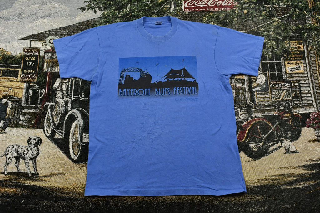Vintage 1990s Bayfront Blues Festival T-Shirt Duluth Minnesota Concert Tour Venue