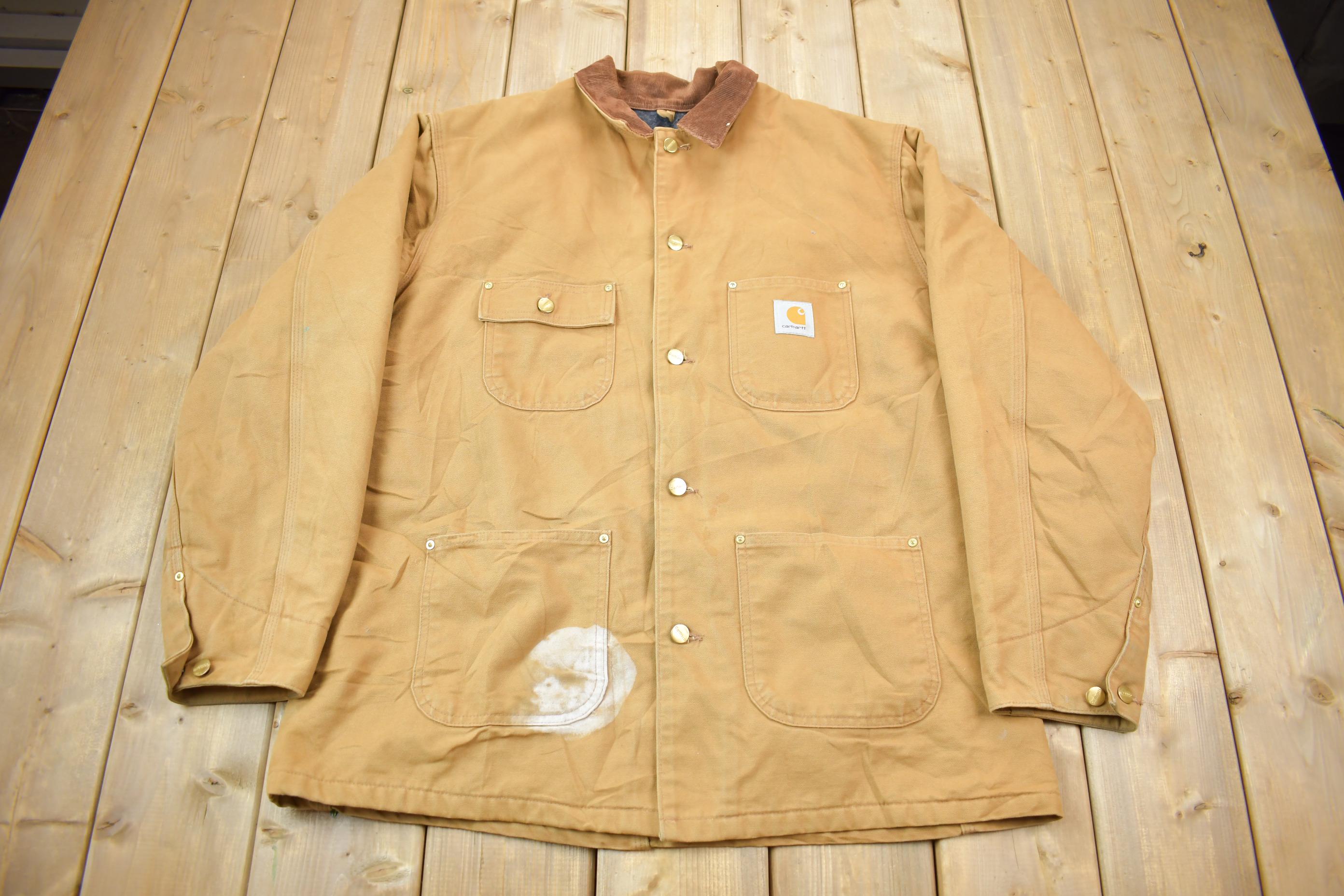 Vintage 1990s Carhartt Blanket Lined Button up Chore Coat Made In USA Size 44