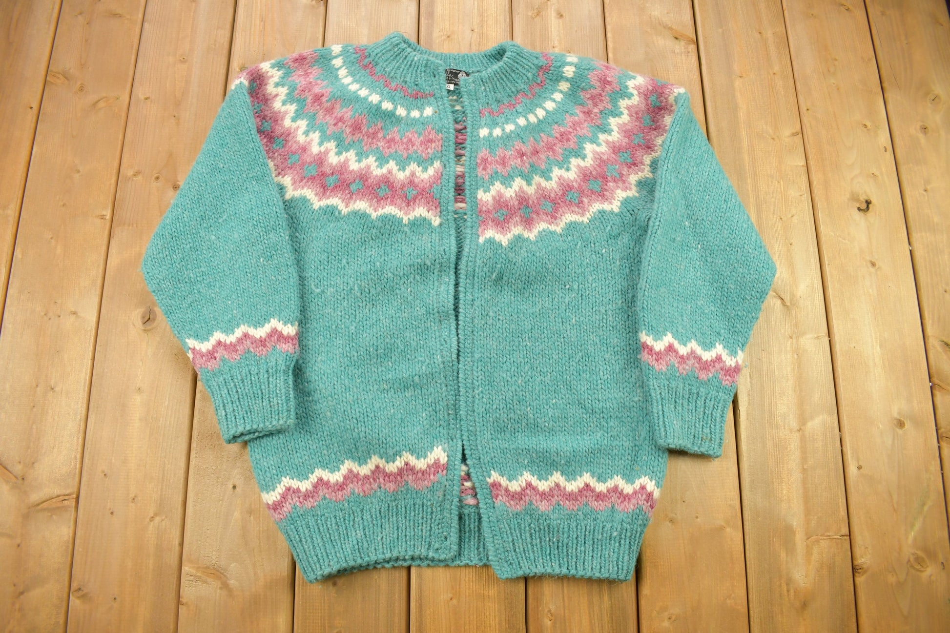 Vintage 1980s 100% Wool Hand Knit Women's Sweater
