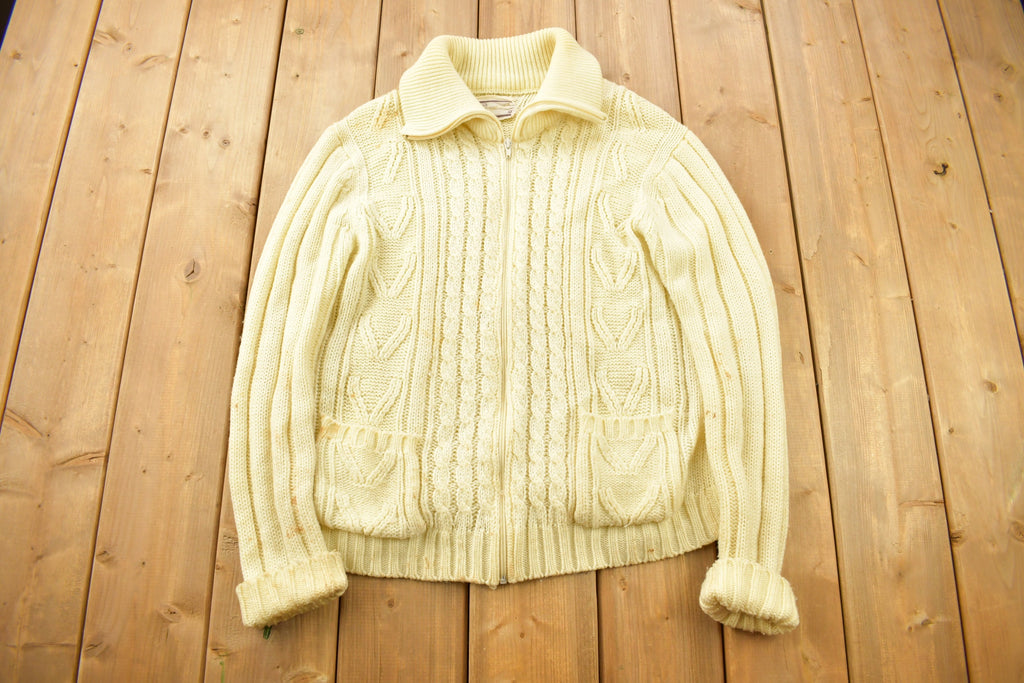 Vintage 1970s Sears Men's Sportswear 3D Cable Knit Cardigan Sweater