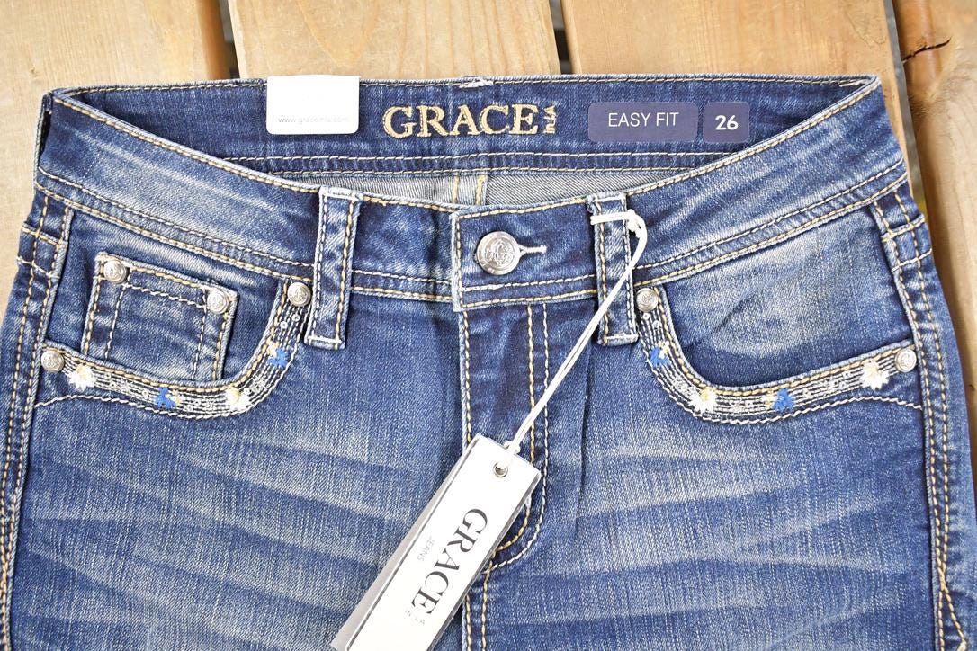 Vintage Deadstock Y2K Grace In LA Bedazzled Bootcut Low Rise Jeans Women's Size 26 x 32