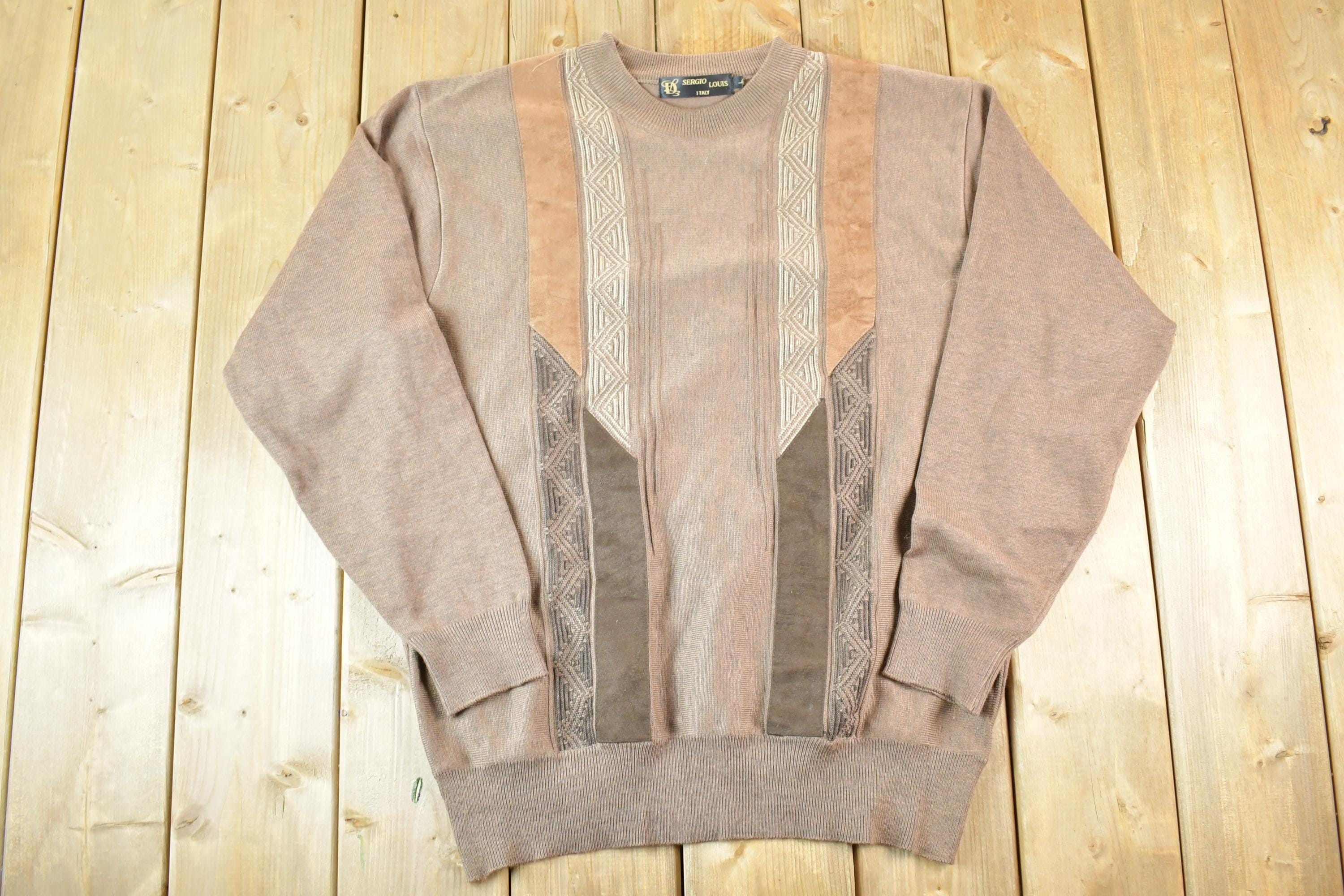 Vintage 1990s Sergio Louis Italy Knit Abstract Pattern Crewneck Sweater Mens L