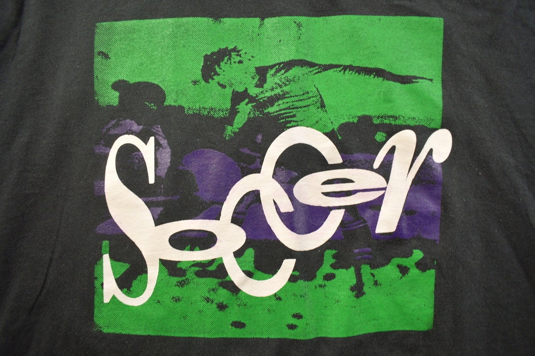 Vintage 1990s Abstract Soccer Themed Graphic T Shirt